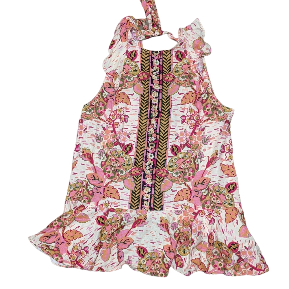 Free People linen blend sleeveless top tie back boho Bohemian hippie cas…